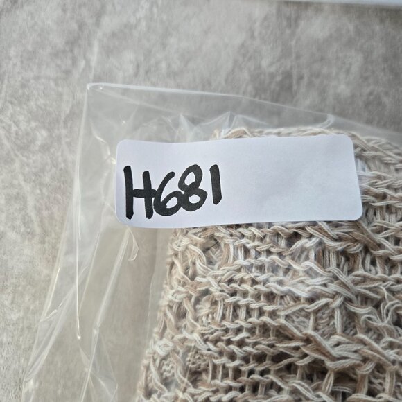 Tommy Bahama Tunic Top Open Knit Crochet M Tan Linen Minimalist Cover Up V Neck - Picture 12 of 12